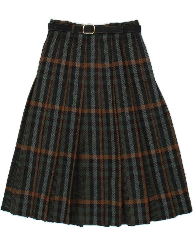 VINTAGE Womens Pleated Skirt IT 42 Medium W27 Grey Plaid Virgin Wool wool skirt warm VINTAGE Womens Pleated Skirt IT 42 Medium W27 Grey Plaid Virgin Wool wool skirt warm