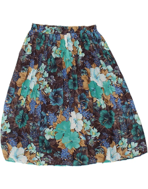 VINTAGE Womens Pleated Skirt UK 14 Large W32  Multicoloured Floral a-line skirt cut
