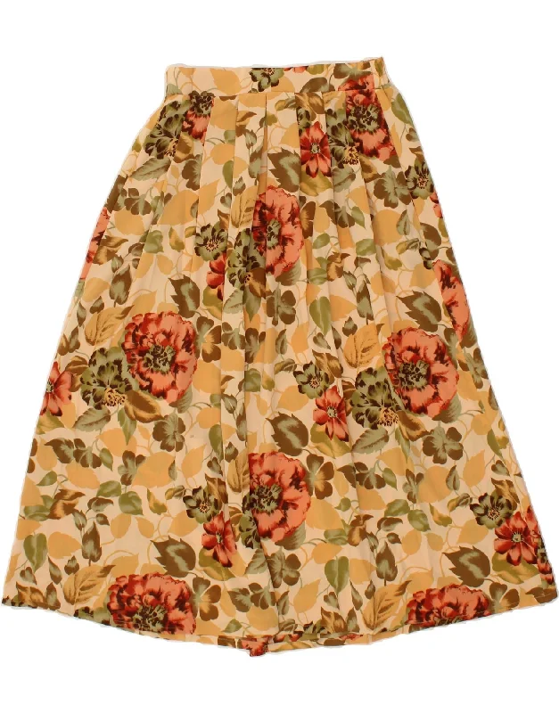 VINTAGE Womens Pleated Skirt UK 14 Medium W28 Beige Floral Polyester cashmere skirt fine VINTAGE Womens Pleated Skirt UK 14 Medium W28 Beige Floral Polyester cashmere skirt fine