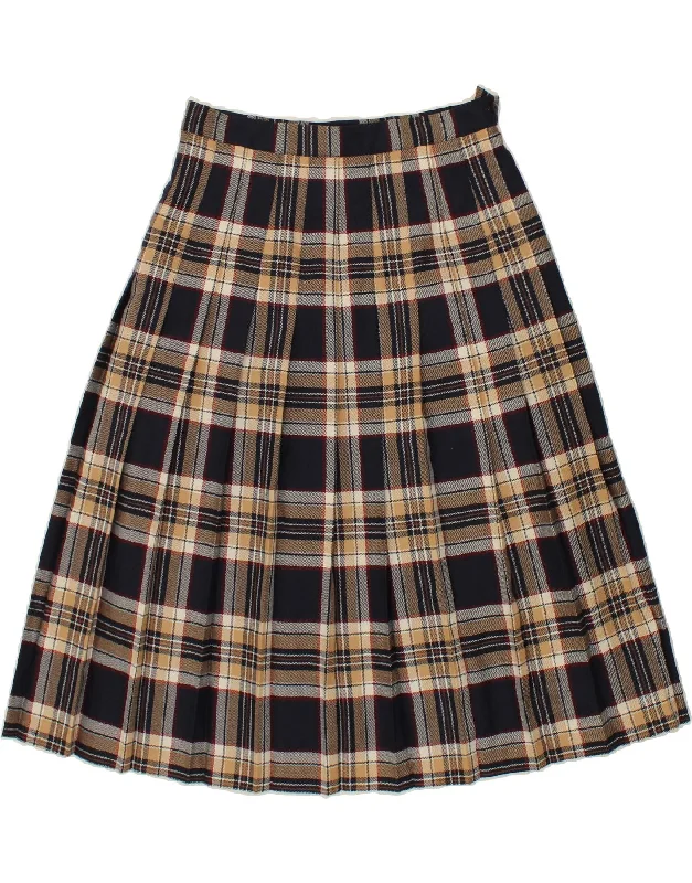 VINTAGE Womens Pleated Skirt UK 16 Large W32 Navy Blue Check Wool maxi skirt elegant VINTAGE Womens Pleated Skirt UK 16 Large W32 Navy Blue Check Wool maxi skirt elegant