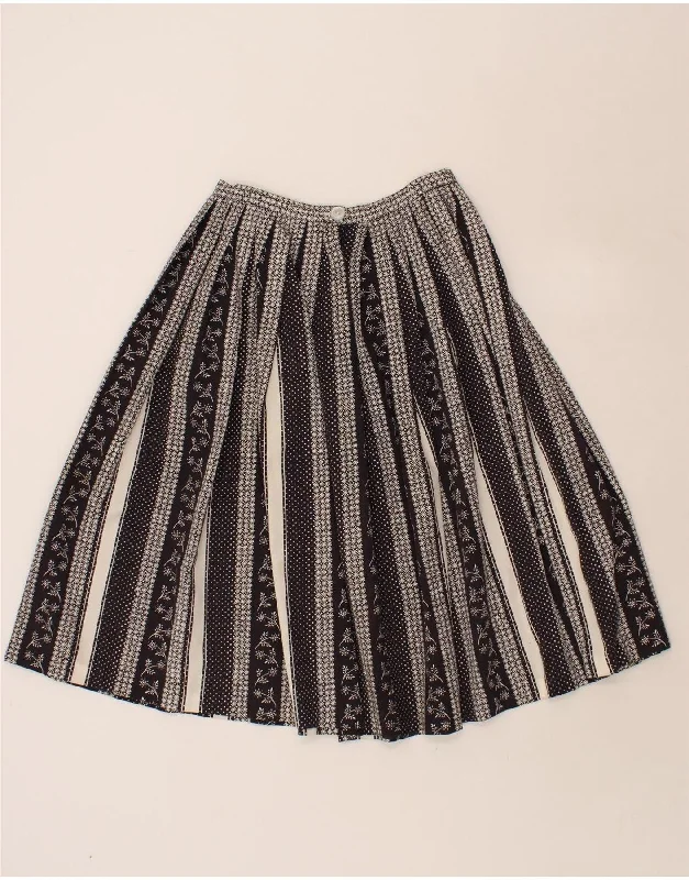 VINTAGE Womens Pleated Skirt  W26 Small Black Floral cashmere skirt plush