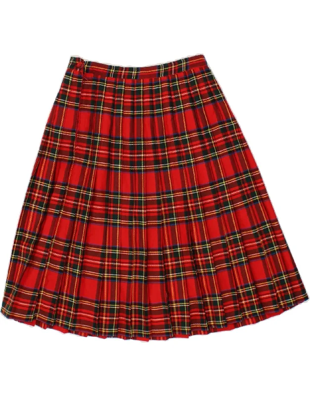 VINTAGE Womens Pleated Skirt  W28 Medium  Red Plaid ruffled skirt detail
