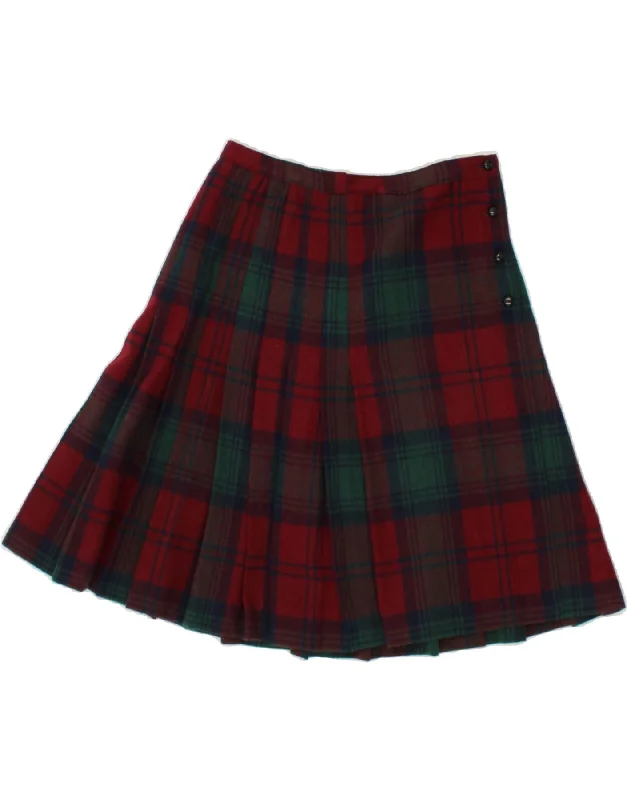 VINTAGE Womens Pleated Skirt W28 Medium Red Plaid velvet skirt plush