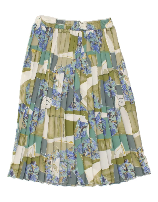 VINTAGE Womens Pleated Skirt W30 Medium Multicoloured Floral Polyester denim skirt durable