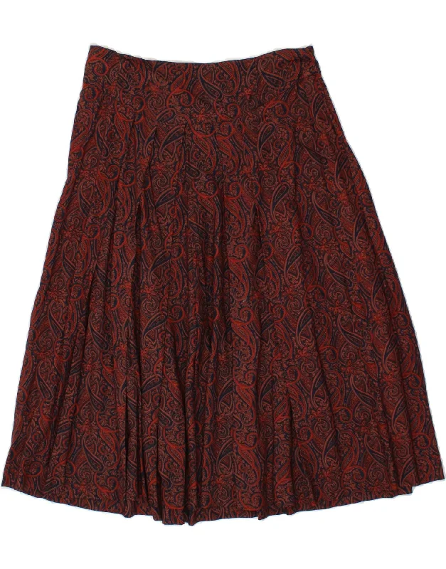 VINTAGE Womens Pleated Skirt W32 Large  Red Paisley chiffon skirt delicate