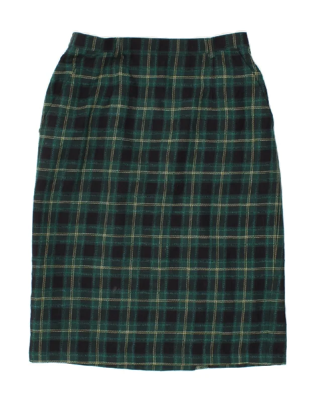 VINTAGE Womens Straight Skirt UK 14 Medium W30 Green Check Wool midi skirt versatile