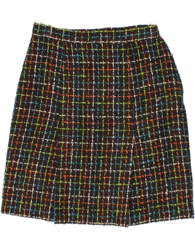 VINTAGE Womens Straight Skirt W26 Small Black Check floral skirt print