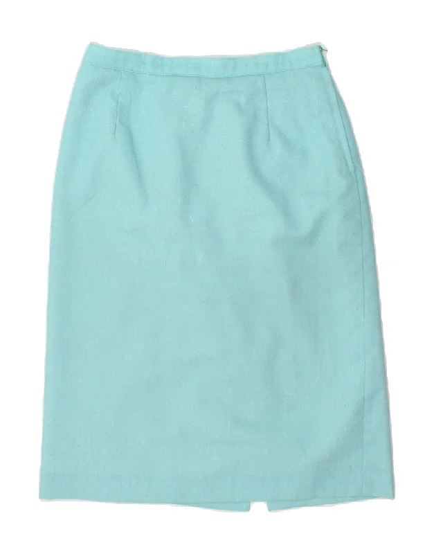VINTAGE Womens Straight Skirt W28 Medium  Blue Polyester wool skirt warm