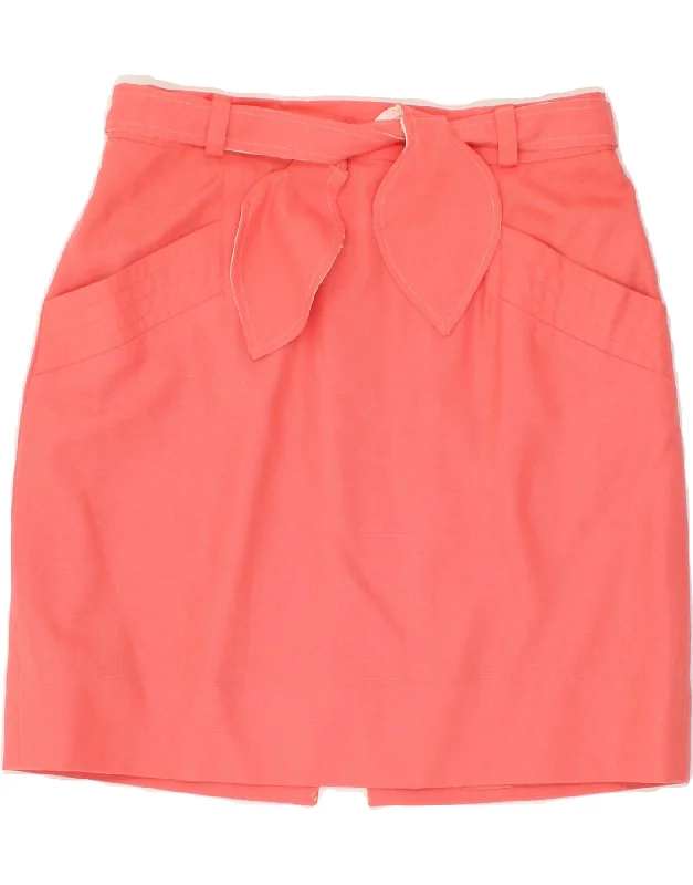 VINTAGE Womens Straight Skirt W28 Medium Pink Polyester elastic waist skirt