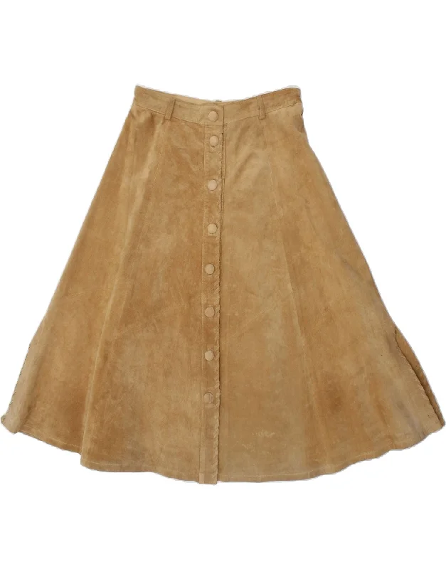 VINTAGE Womens Suede A-Line Skirt UK 16 Large W30 Beige lace skirt romantic