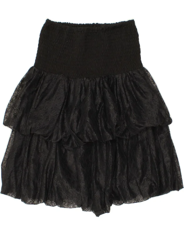 VINTAGE Womens Tiered Skirt W26  Small Black Floral Polyester wool skirt warm
