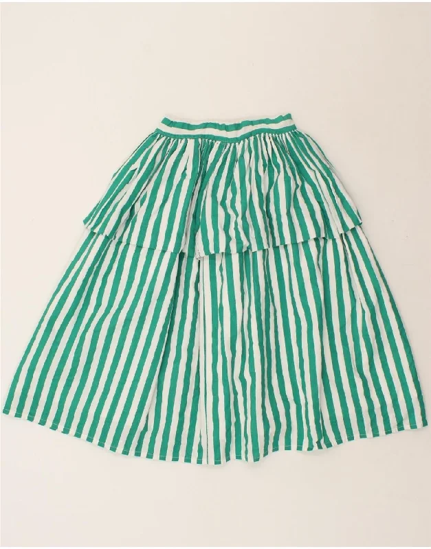 VINTAGE Womens Tiered Skirt W26 Small Green Striped leather skirt sleek