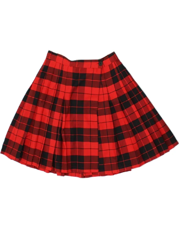 VINTAGE Womens Wrap Skirt IT 46 Large W26 Red Plaid Polyester cashmere skirt rich
