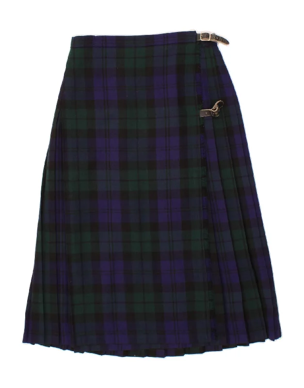 VINTAGE Womens Wrap Skirt W28 Medium  Navy Blue Plaid lace skirt elegant