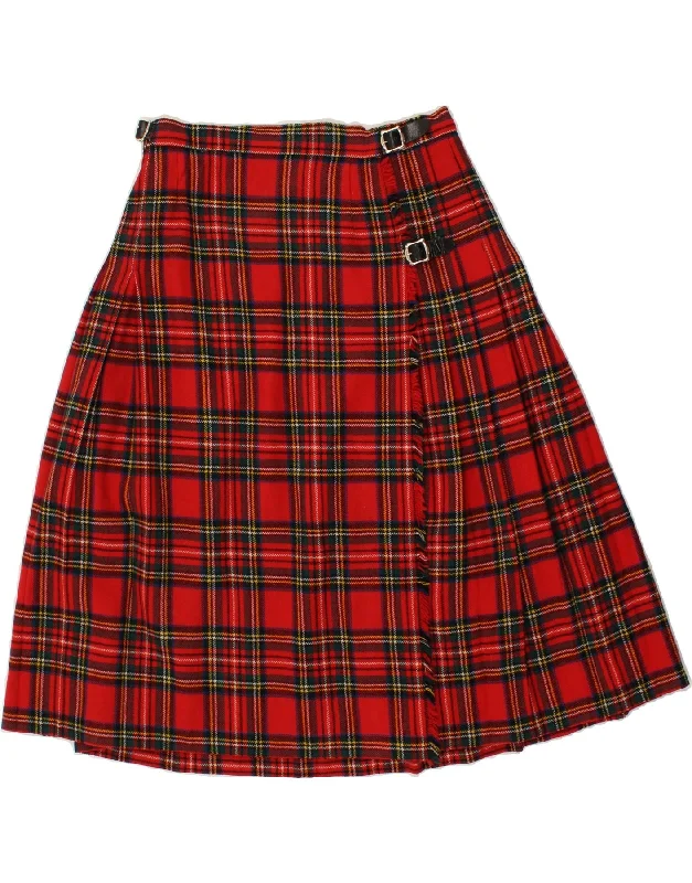 VINTAGE Womens Wrap Skirt W30 Medium  Red Plaid New Wool wool skirt sturdy