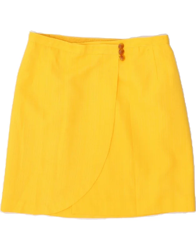 VINTAGE Womens Wrap Skirt W32 Large Yellow belted skirt waist