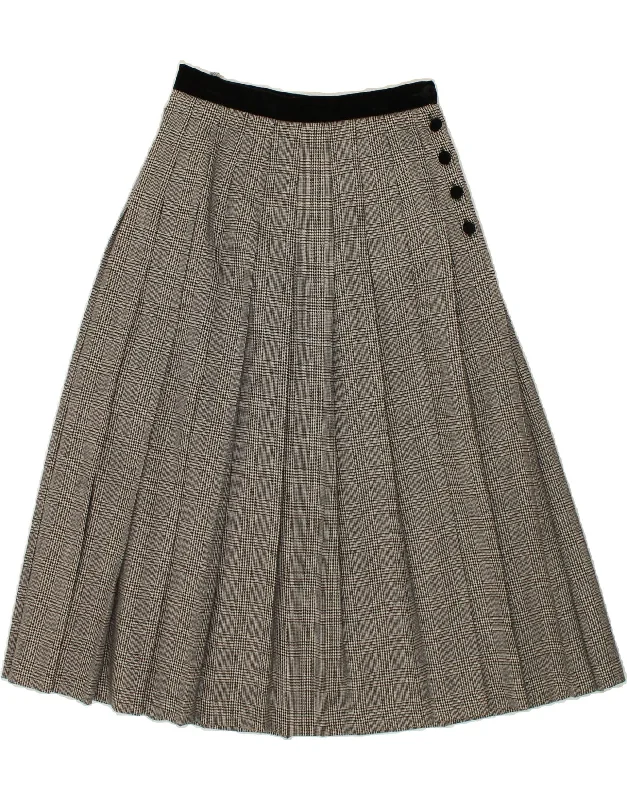 VIYELLA Womens Pleated A-Line Skirt UK 10 Small W26 Grey Check Wool wool skirt warm