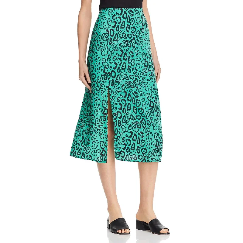 WAYF Womens Altamont Tiger Print A-Line Midi Skirt elastic waist skirt