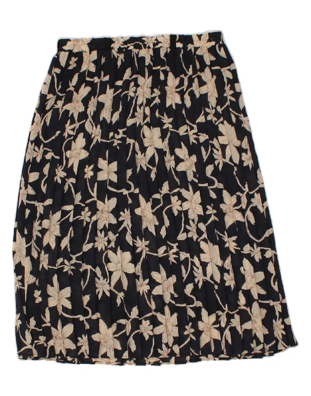 YOUR SIXTH SENSE Womens Pleated Skirt UK 18 XL W36 Black Floral Polyester summer skirt style YOUR SIXTH SENSE Womens Pleated Skirt UK 18 XL W36 Black Floral Polyester summer skirt style