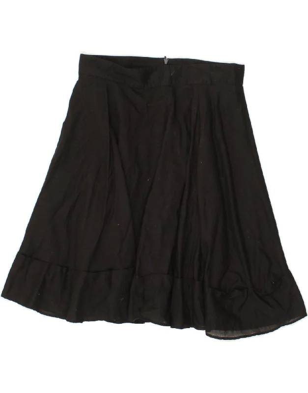 BENETTON Womens A-Line Skirt IT 40 Small W28  Black Cotton silk skirt lustrous
