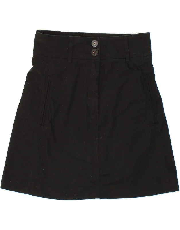 BENETTON Womens Denim Skirt UK 14 Medium W30 Black Cotton pleated skirt texture