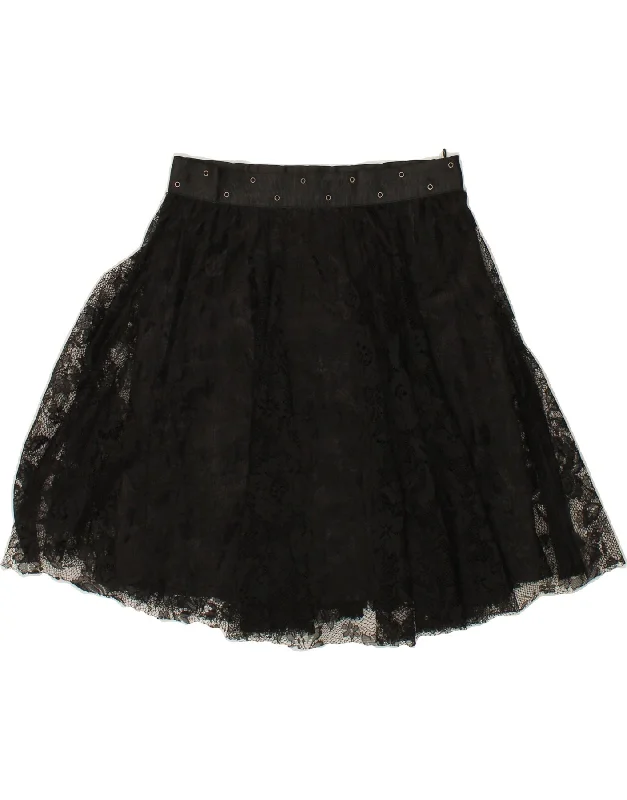 BENETTON Womens Lace A-Line Skirt UK 6 XS W28 Black Polyester tulle skirt dreamy