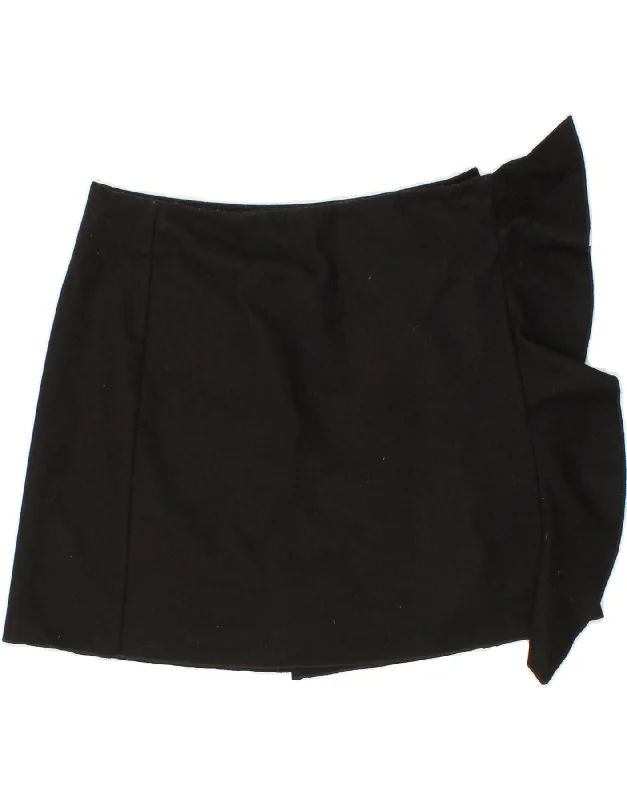 BENETTON Womens Mini Skirt IT 46 Large W32  Black Wool leather skirt bold