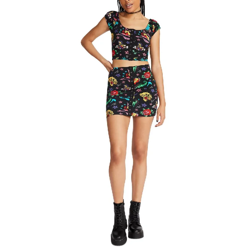 Betsey Johnson Womens Printed Mini Mini Skirt ruffled skirt detail