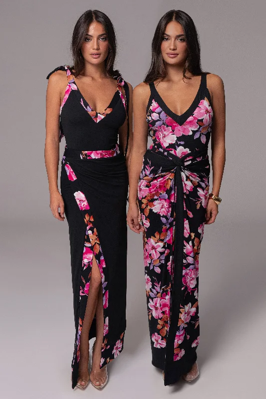 Black Floral Kamie Reversible Skirt Set leather skirt sleek