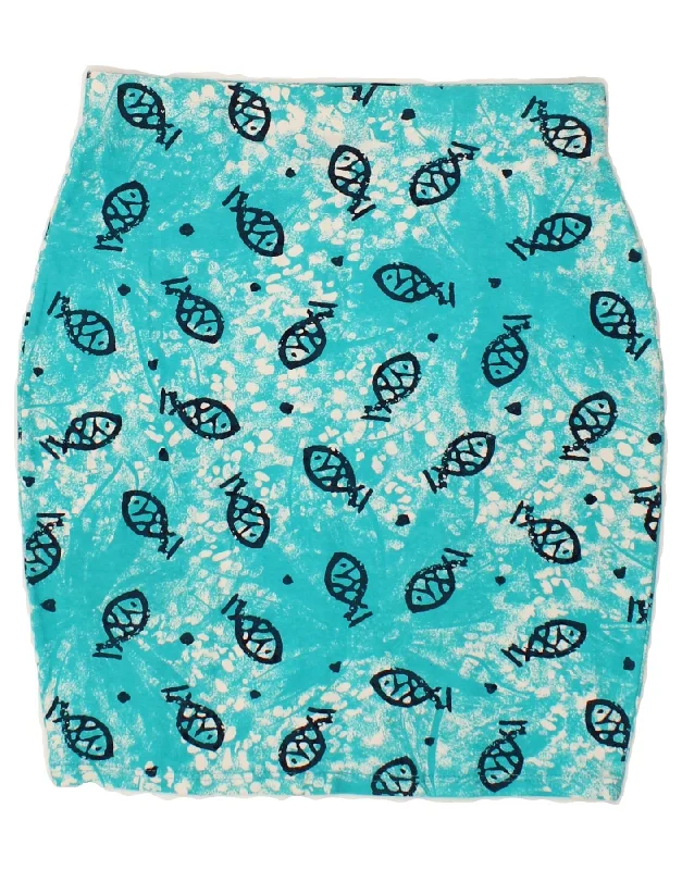 CAMAIEU Womens Pencil Skirt W30 Medium  Blue Animal Print Cotton linen skirt light
