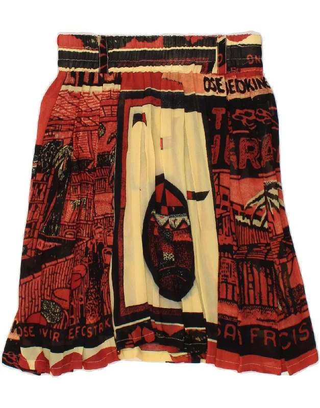 CARTOON Womens Graphic Flared Skirt UK 6 XS W26 Maroon Viscose corduroy skirt cozy