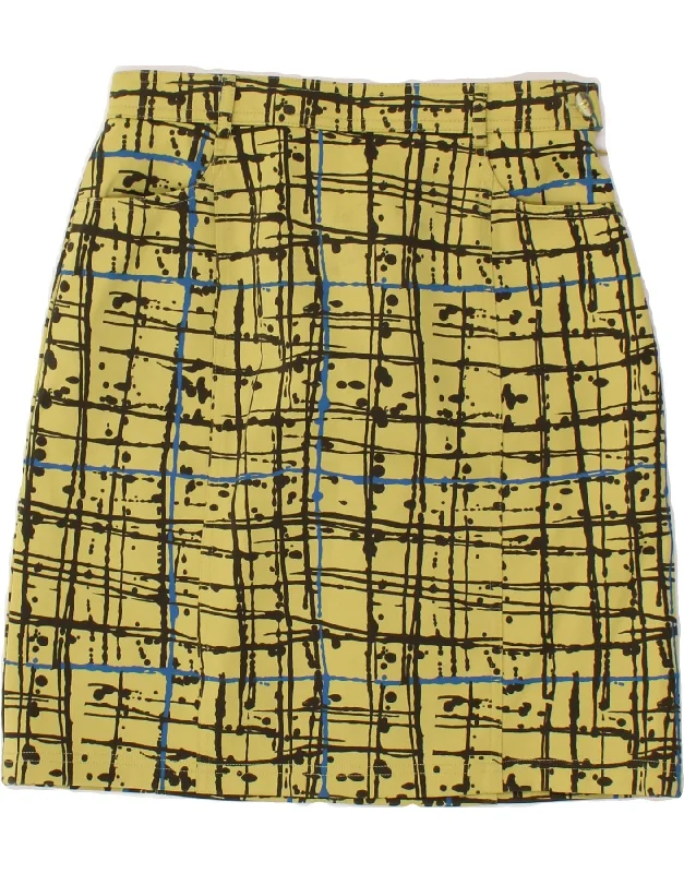 C'EST COMMECA Womens Straight Skirt UK 12 Medium W28 Yellow Check lace skirt romantic
