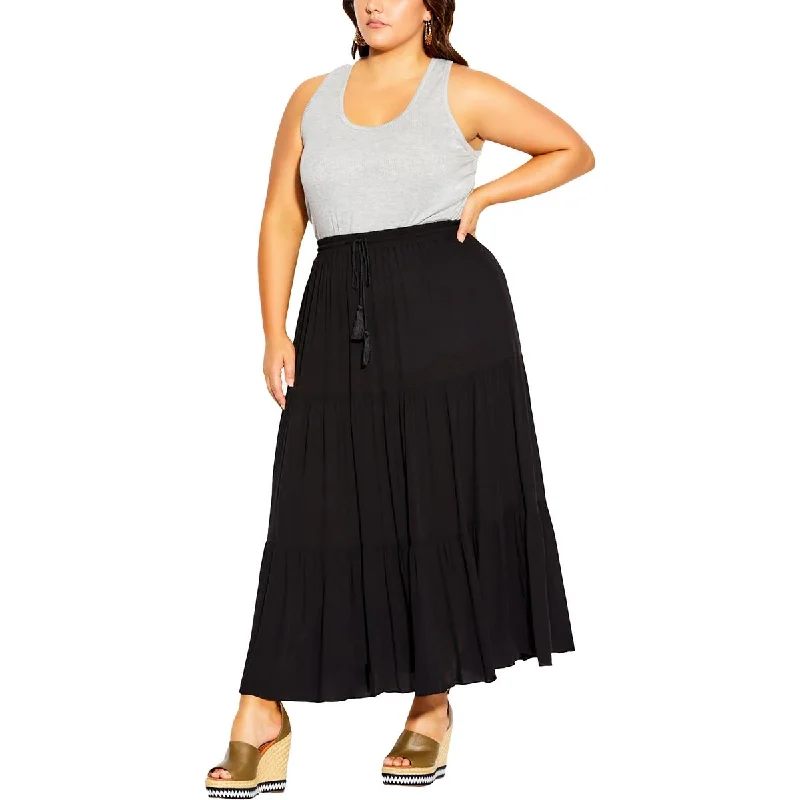 City Chic Womens Juniors Paradise Tiered Knit Maxi Skirt button skirt front