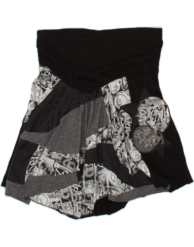DESIGUAL Womens A-Line Skirt Medium W30  Black Colourblock wool skirt sturdy