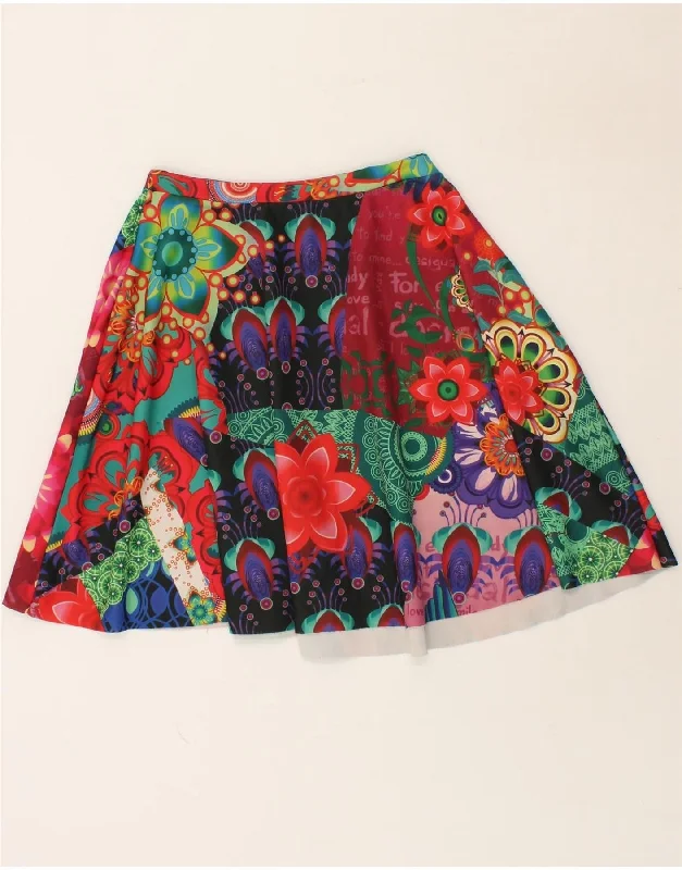 DESIGUAL Womens Graphic A-Line Skirt Large W32  Multicoloured Floral high slit skirt