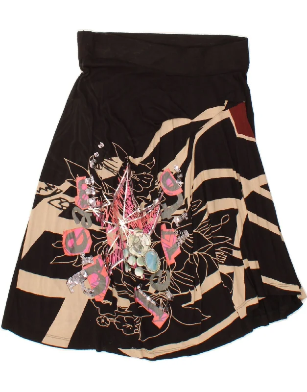 DESIGUAL Womens Graphic A-Line Skirt Medium W28  Black Viscose denim skirt classic