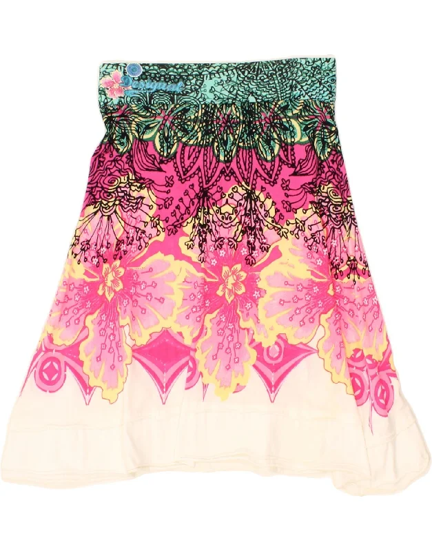 DESIGUAL Womens Graphic A-Line Skirt XS W28 Pink Floral Cotton modal blend skirt