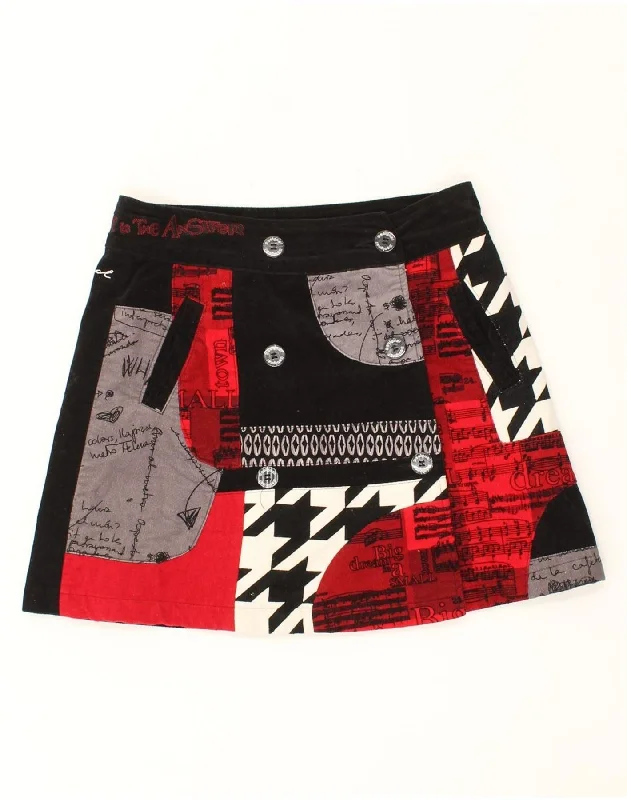 DESIGUAL Womens Graphic Mini Skirt EU 38 Medium W28 Black Patchwork Cotton denim skirt stylish DESIGUAL Womens Graphic Mini Skirt EU 38 Medium W28 Black Patchwork Cotton denim skirt stylish