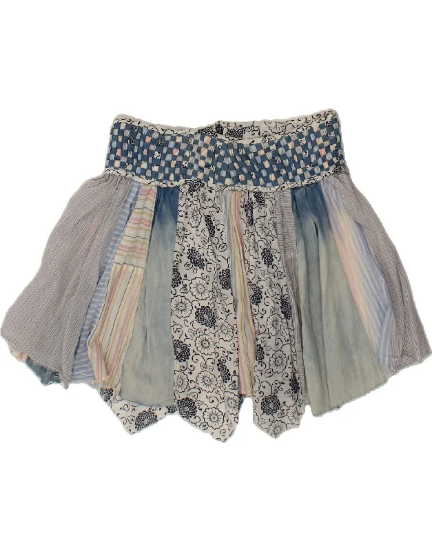DESIGUAL Womens Tiered Skirt EU 44 XL W36  Blue Patchwork Cotton velvet skirt plush