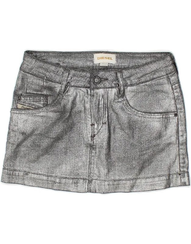 DIESEL Womens Denim Skirt W26 Small Grey Cotton flowy skirt hem