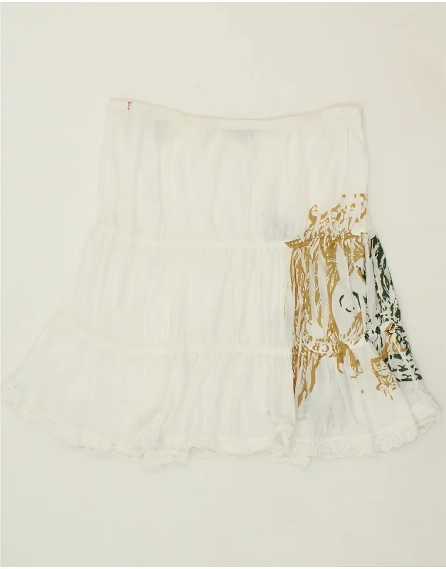 DIESEL Womens Graphic A-Line Skirt US 14 XL W32 White Cotton elastic waist skirt
