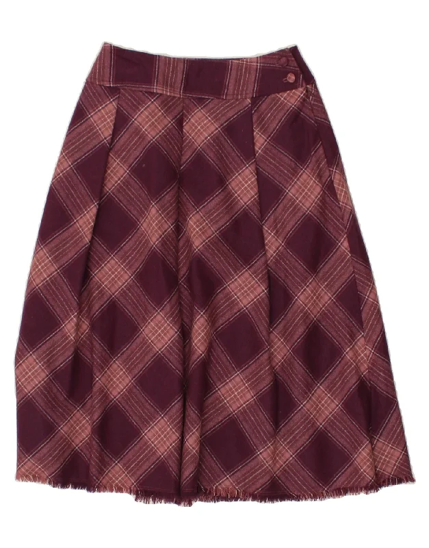 EDDIE BAUER Womens Knife Pleated Skirt W26 Small Maroon Plaid high slit skirt