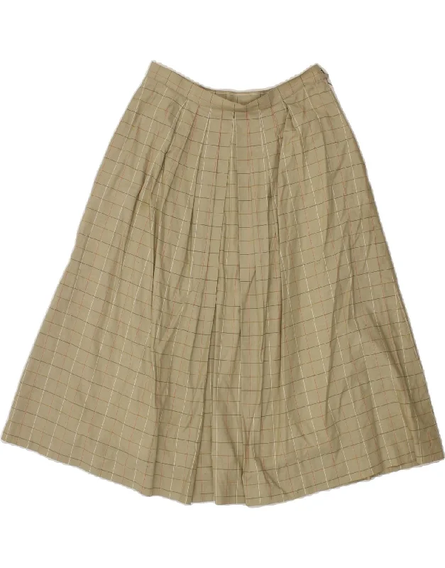 ELEGANCE Womens A-Line Skirt IT 42 Medium W28 Beige Check Cotton ribbed skirt waist