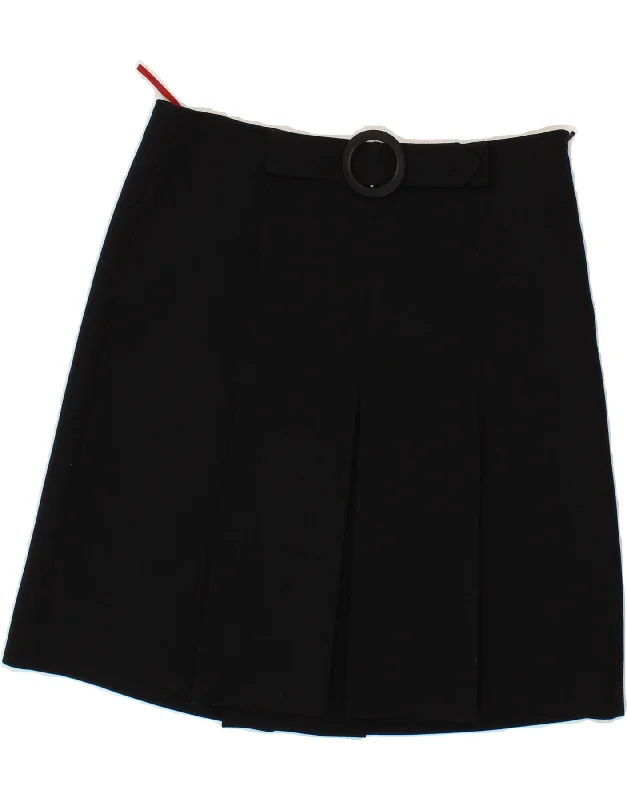 HUGO BOSS Womens A-Line Skirt UK 10 Small W30  Black Virgin Wool linen skirt relaxed