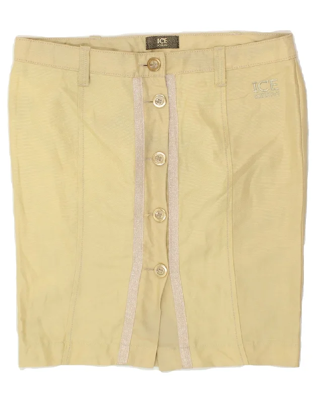ICEBERG Womens Straight Skirt W32 Large  Yellow Ramie ribbed skirt waist