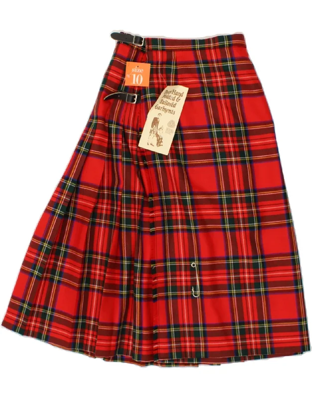 KILTMAKER Womens Kilted Wrap Skirt UK 10 Small W26 Red Plaid Virgin Wool lace skirt intricate KILTMAKER Womens Kilted Wrap Skirt UK 10 Small W26 Red Plaid Virgin Wool lace skirt intricate