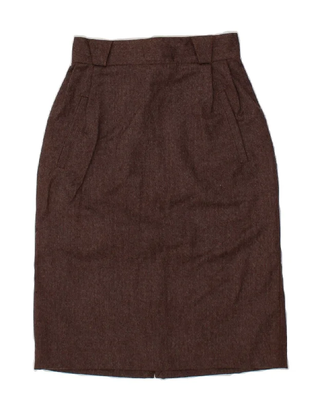 LEMON Womens Pencil Skirt IT 40 Small W26 Brown Wool linen skirt natural