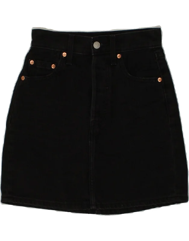 LEVI'S Womens High Waist Denim Skirt W23 2XS Black Cotton midi skirt versatile