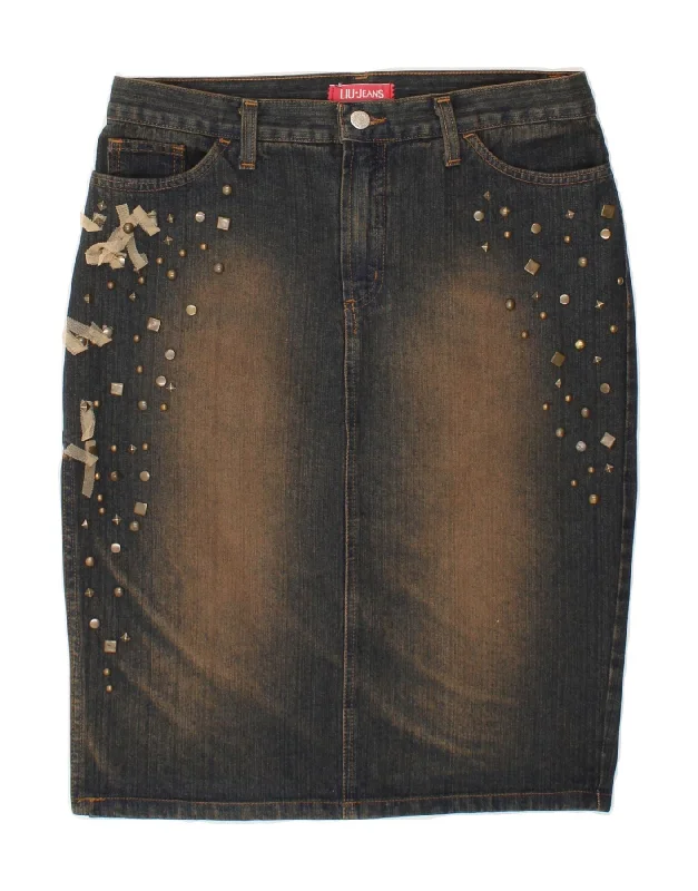 LIU JO Womens Denim Skirt W31 Medium  Blue Colourblock Cotton relaxed fit skirt