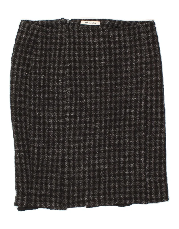 MARELLA Womens Pencil Skirt UK 14 Medium W32  Grey Houndstooth Wool wool skirt warm